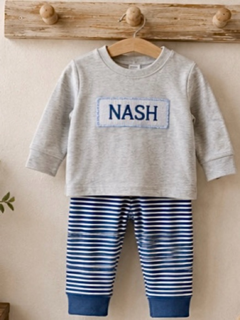Personalized Grey & Navy Kids Pajama Set - 'Nash